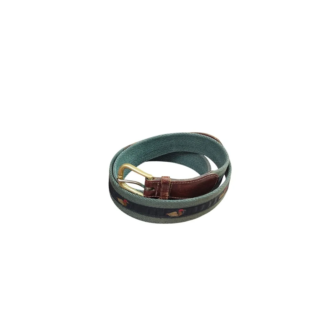 Ducks Outdoor Mens Woven Hunter Green Ribbon Belt Mallard Duck Leather USA 38